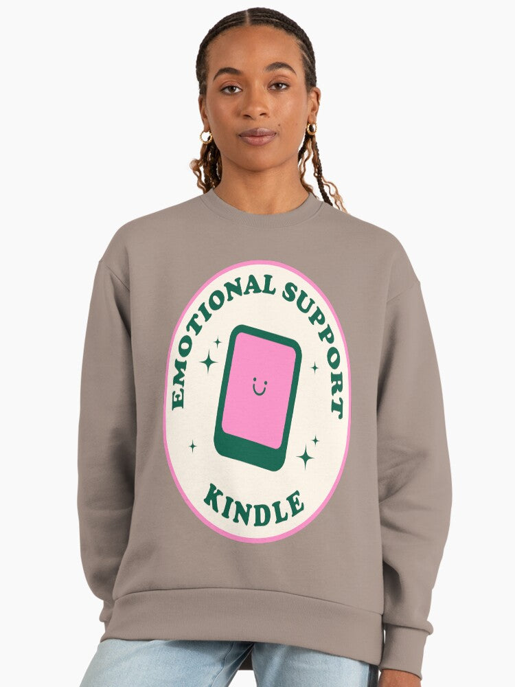 Emotional Kindle Sticker Sweatshirt | Pink & Green Reader Oversized Top Shiitake