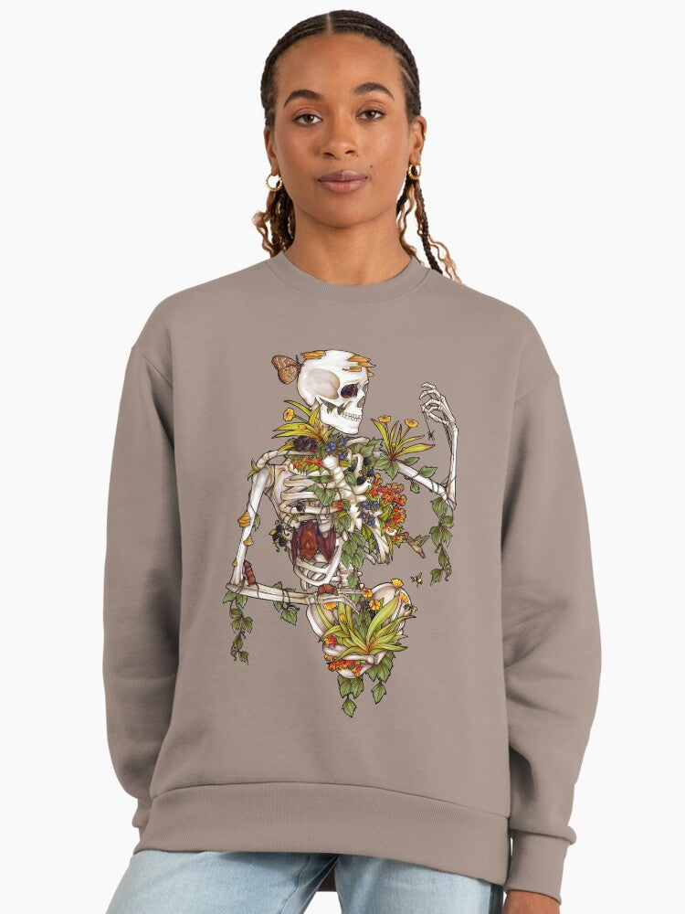Bones and Botany Sweatshirt, Dark Academia Cottagecore Aesthetic Shiitake