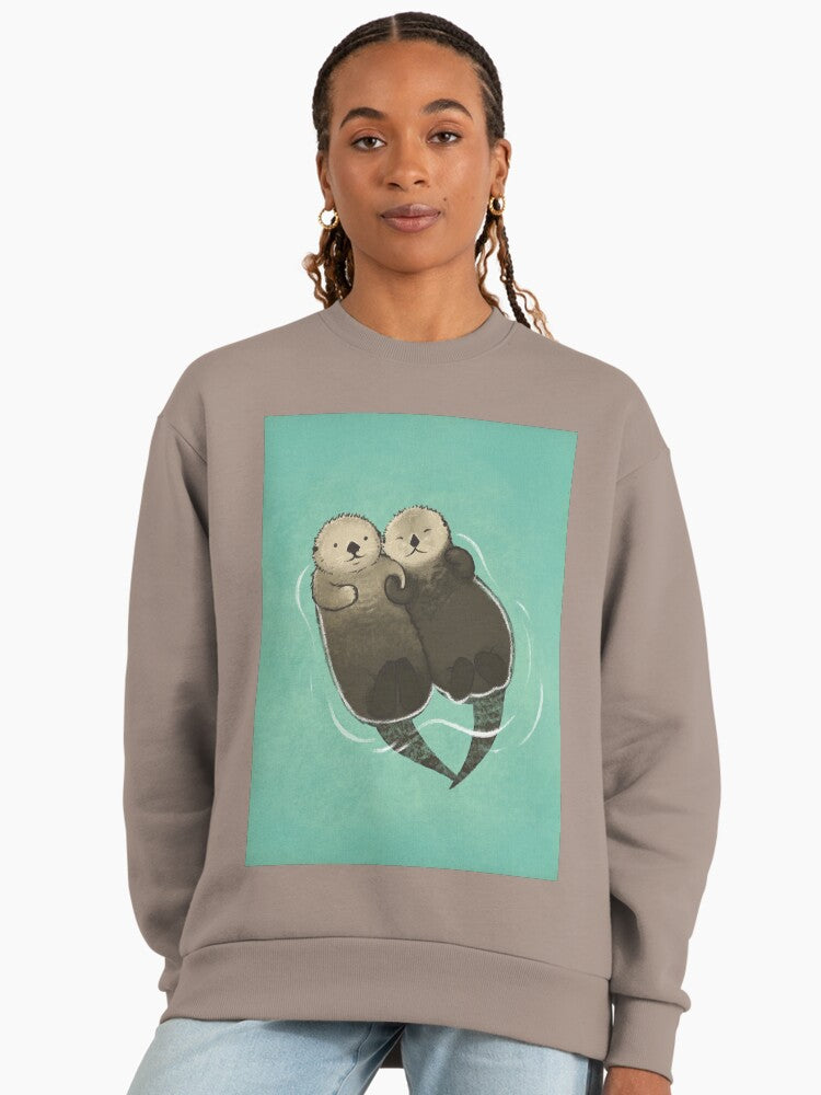 Significant Otters Holding Hands, Cute Animal Oversized Sweatshirt Shiitake
