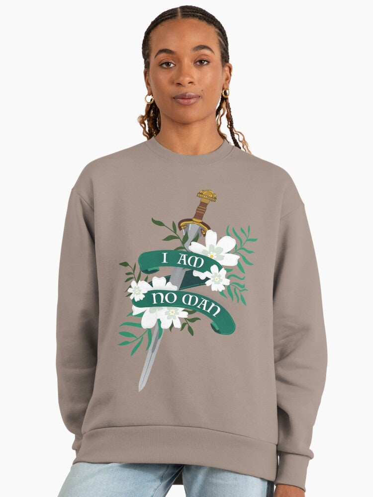 I Am No Man" Sweatshirt | Empowering Fantasy Heroine Oversized Top Shiitake