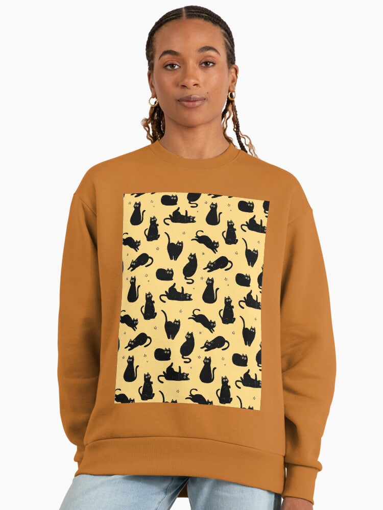 Seamless Black Cat Pattern, Pet Lover Themed Oversized Pullover Clay