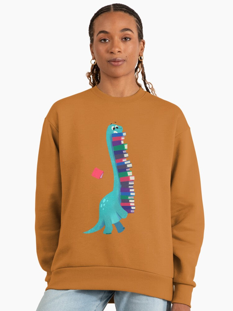 Book Dinosaurs Graphic Sweatshirt, Oversized Reader & Dino Lover Gift Clay