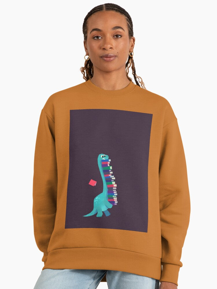 Book Dinosaurs Graphic Print, Reader Humor Oversized Sweatshirt Clay