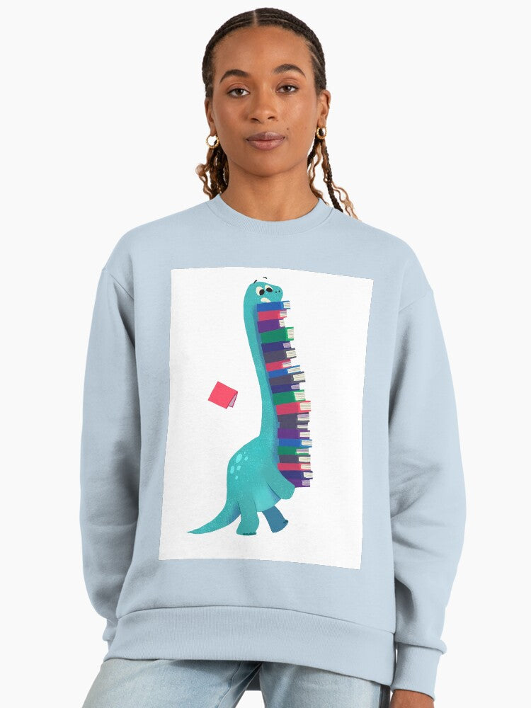 Dinosaur Book Lover Sweatshirt, "BOOK DINOSAURS 01" Graphic Top Stonewash Denim