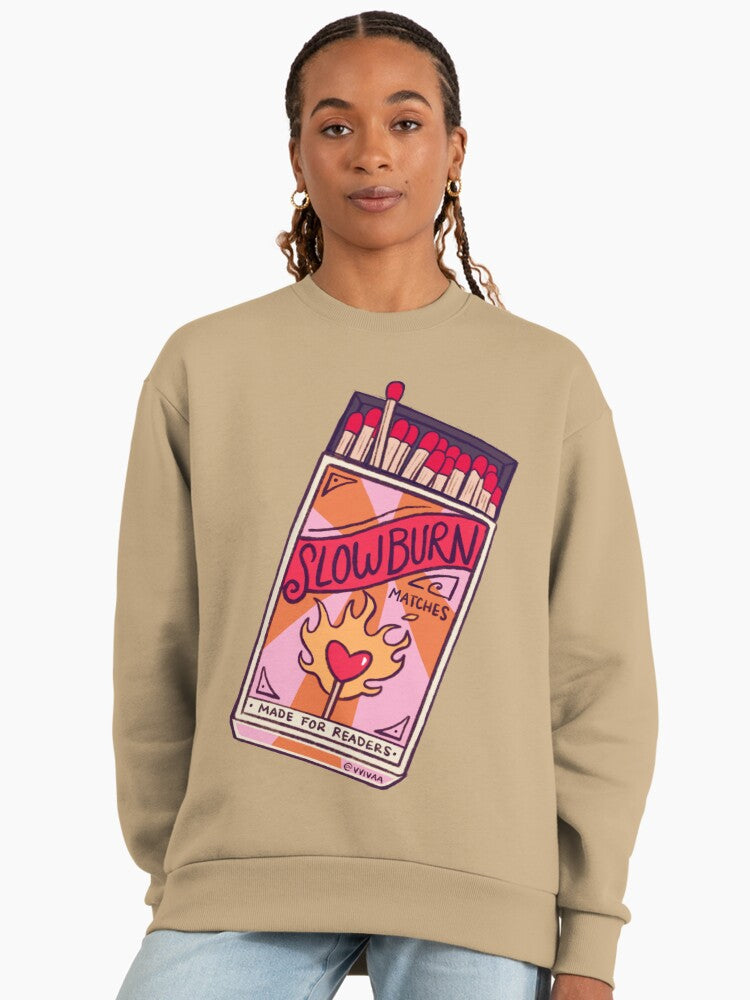 Slow Burn Bookish Trope, Reader Merch Oversized Sweatshirt Tan