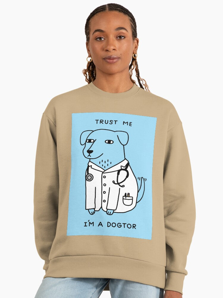 Dogtor Funny Dog Doctor Graphic, Vet Humor Oversized Sweatshirt Tan