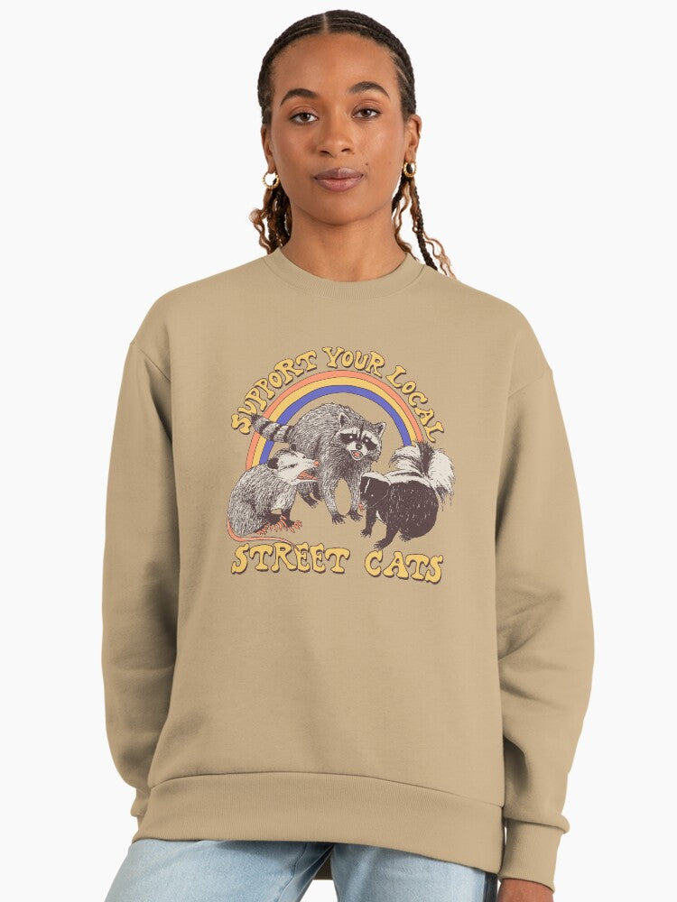 Street Cats Alley Cat Gang, Cool Urban Feline Oversized Sweatshirt Tan