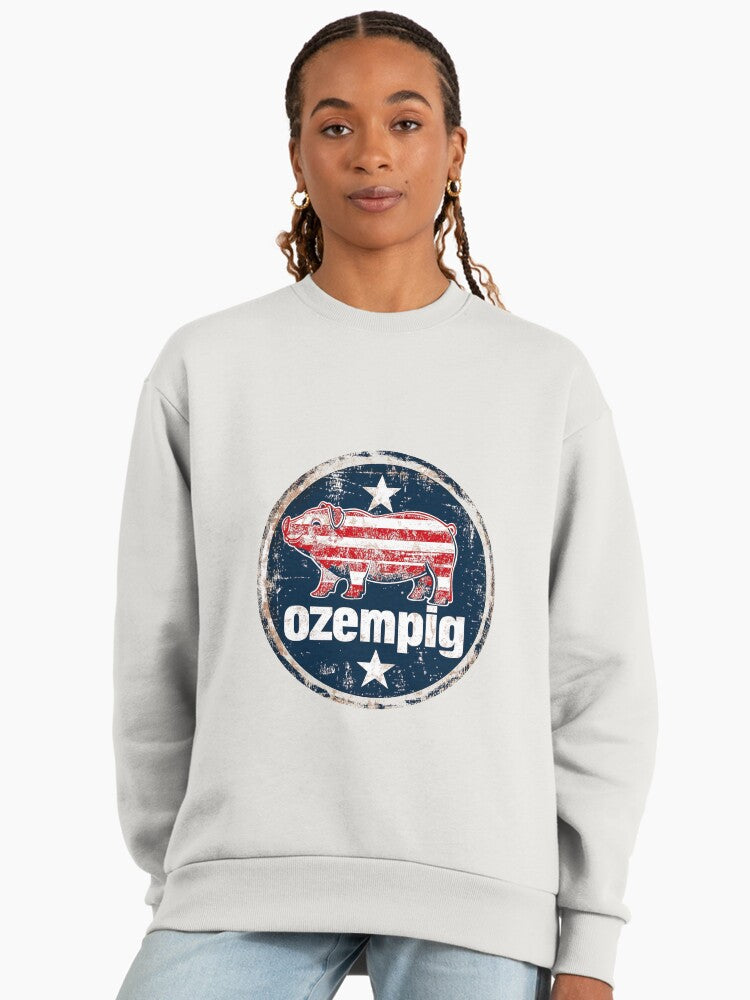 Ozempig Funny Red White Blue Pig Sweatshirt, Ozempic Parody Top Bone