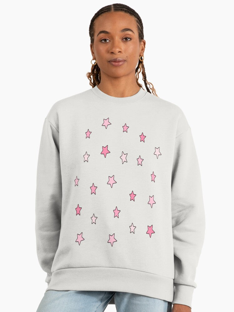 Pink Mini Star Pattern, Y2K Aesthetic Oversized Sweatshirt Bone
