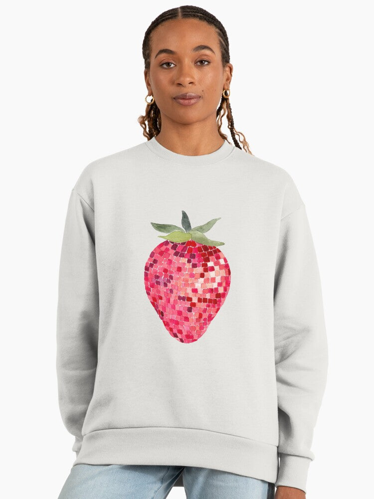 Strawberry Disco Ball Graphic Sweatshirt, Premium Oversized Pullover Bone