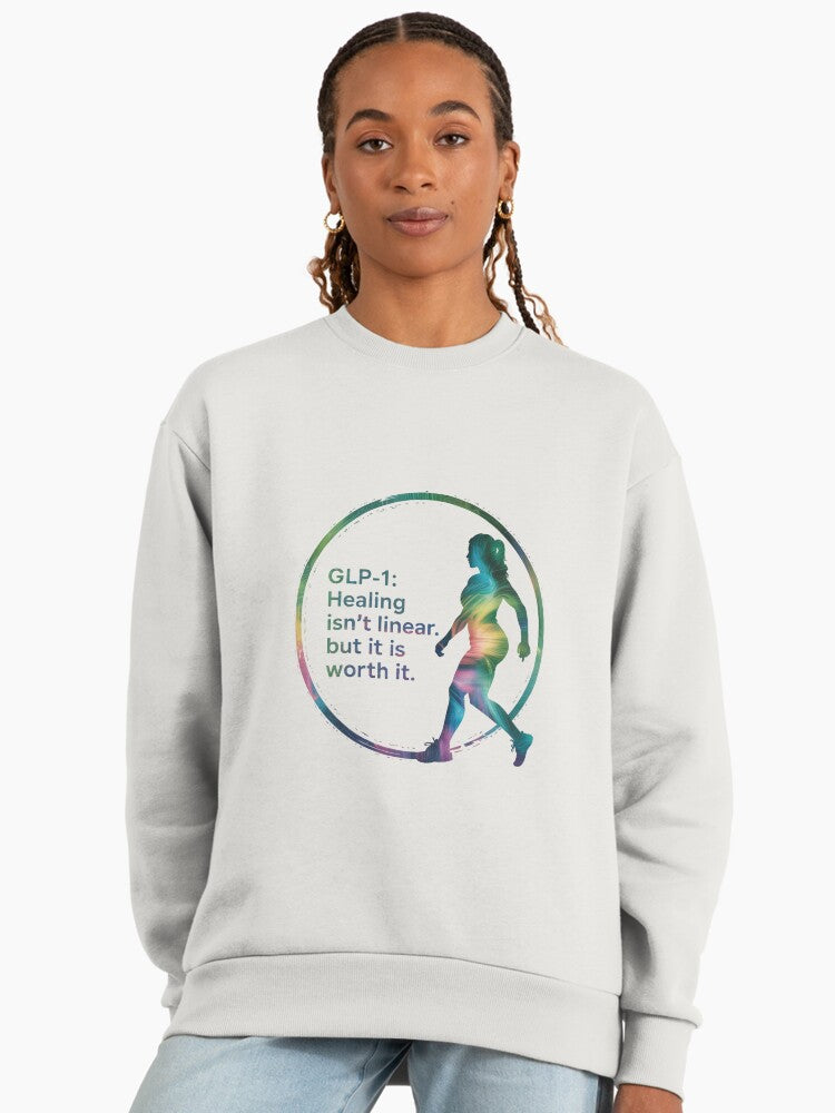 GLP-1 "Healing Isn't Linear" Inspirational Quote Oversized Sweatshirt Bone