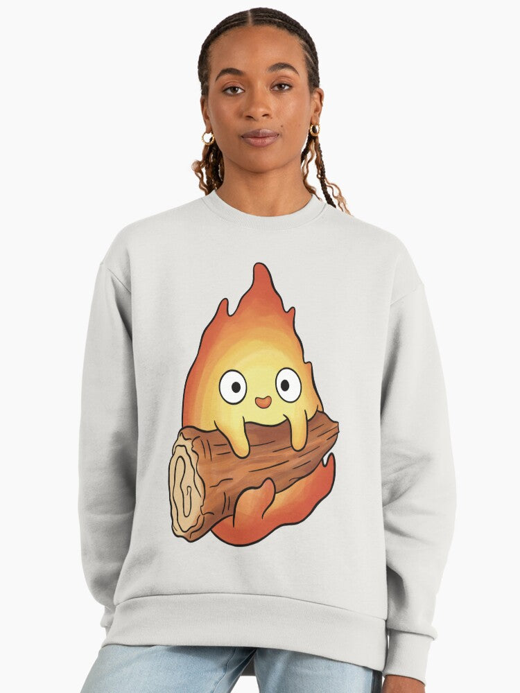 Calcifer Fire Demon Sweatshirt | Anime Movie Fan Art Oversized Top Bone