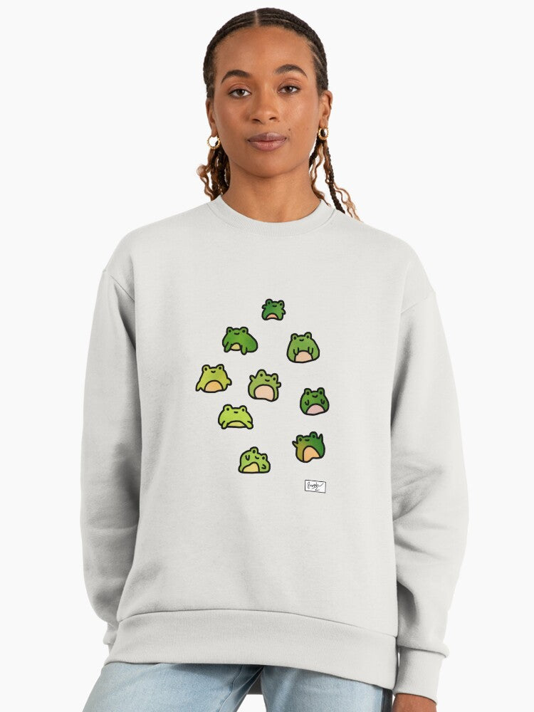 Frogs Doodle Art Sweatshirt, Premium Oversized Aesthetic Pullover Bone