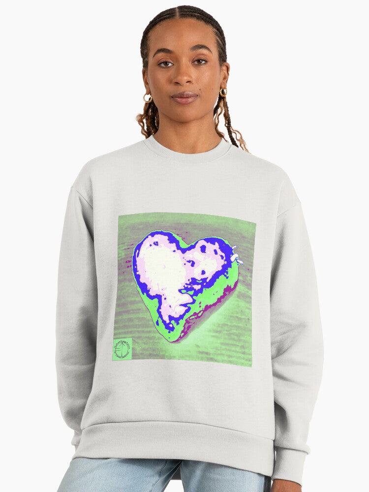 Tachyon Energy Heart10 Graphic Sweatshirt, New Age Spiritual Design Bone