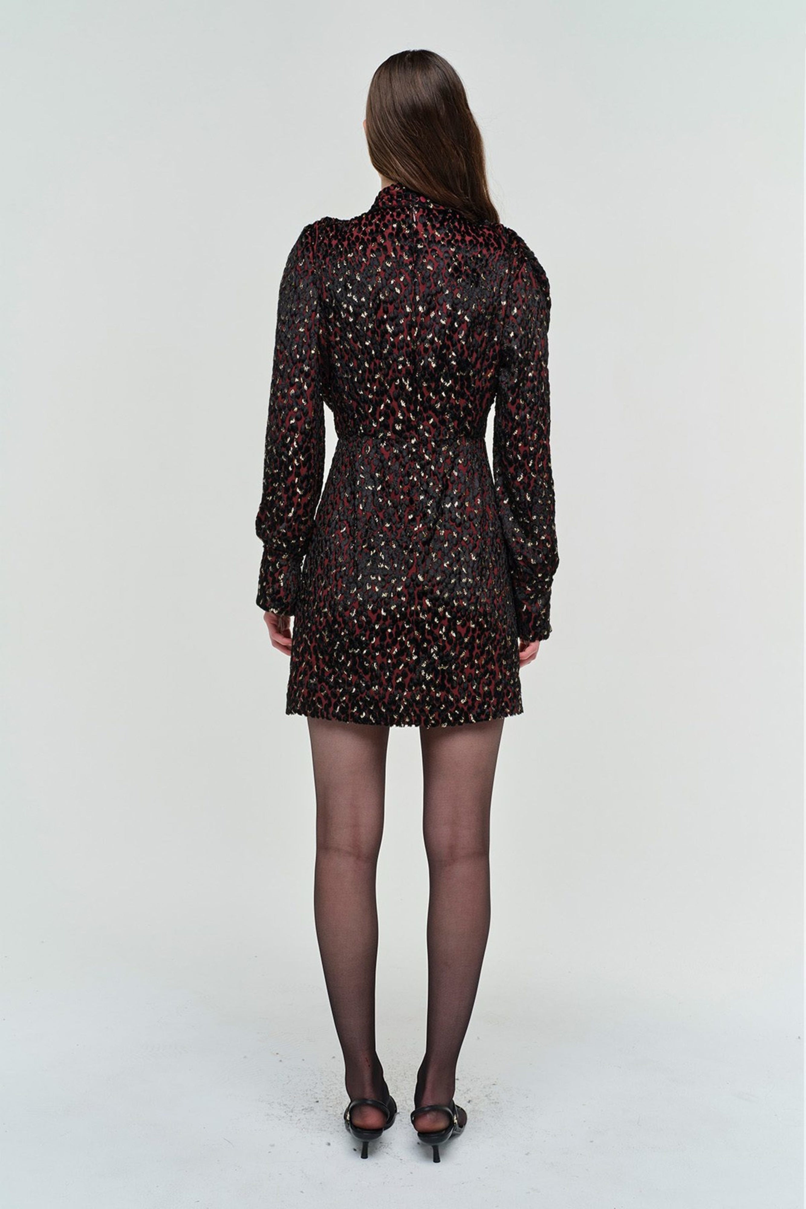 Daphne Mock Neck Mini Dress Oxblood Multi