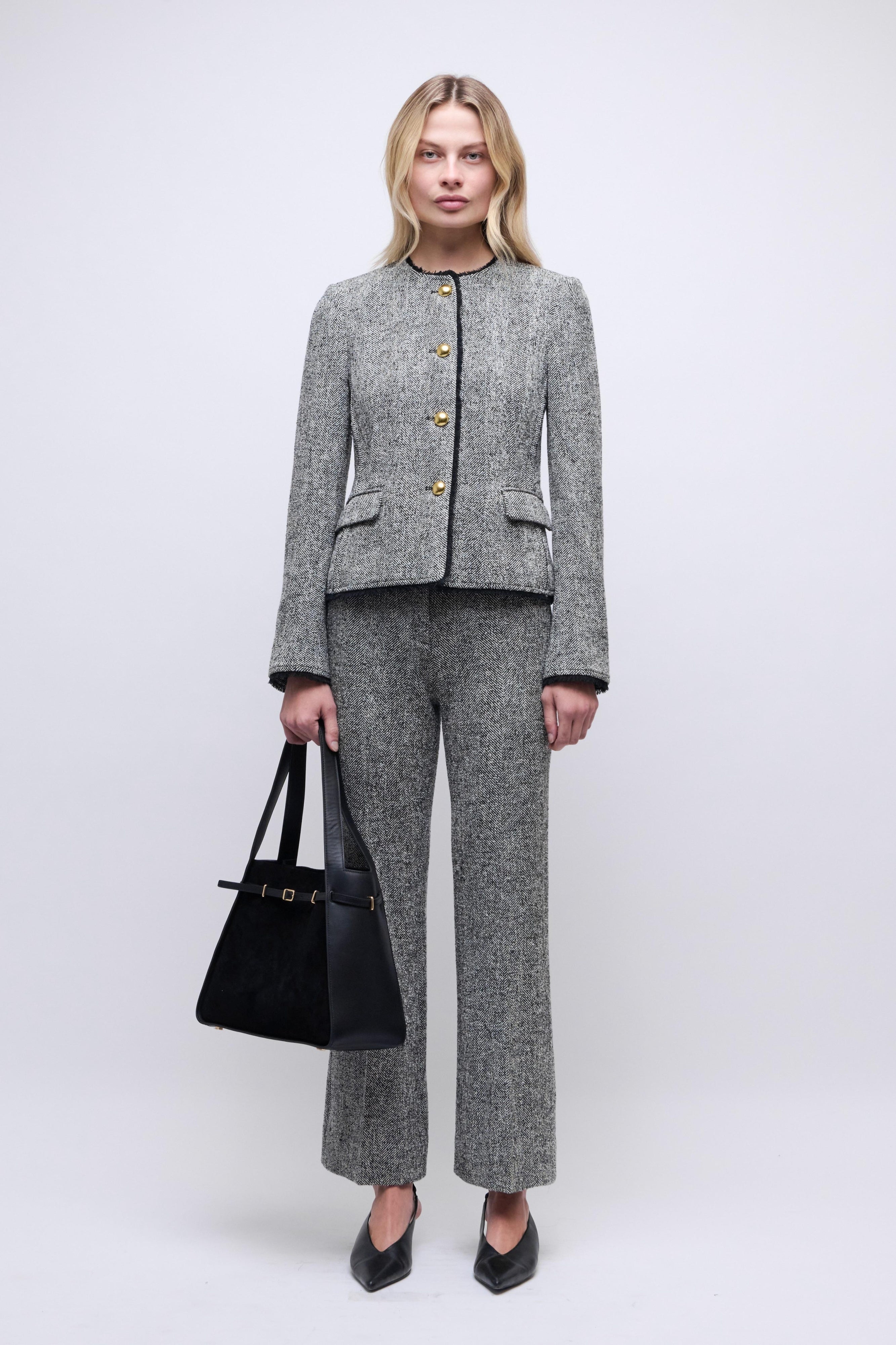 Ivie Herringbone Blazer Black/White